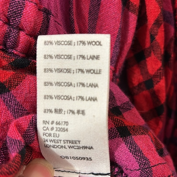 Free People Pacific Dawn Plaid Shirt Red Pink Medium Wool Blend Accent Ties - Picture 10 of 13